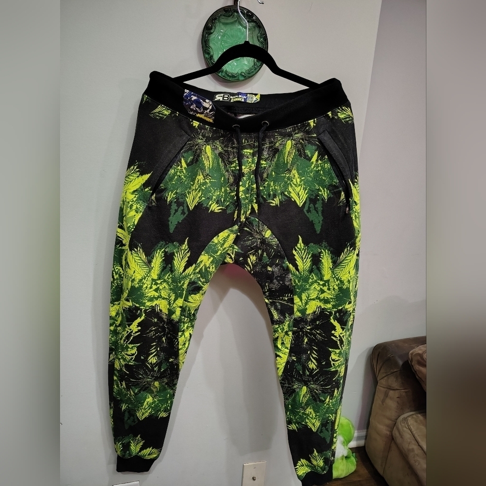 ROYAL BLUE PRINT JOGGER TERRY POP ART JUNGLE FLORAL PANTS